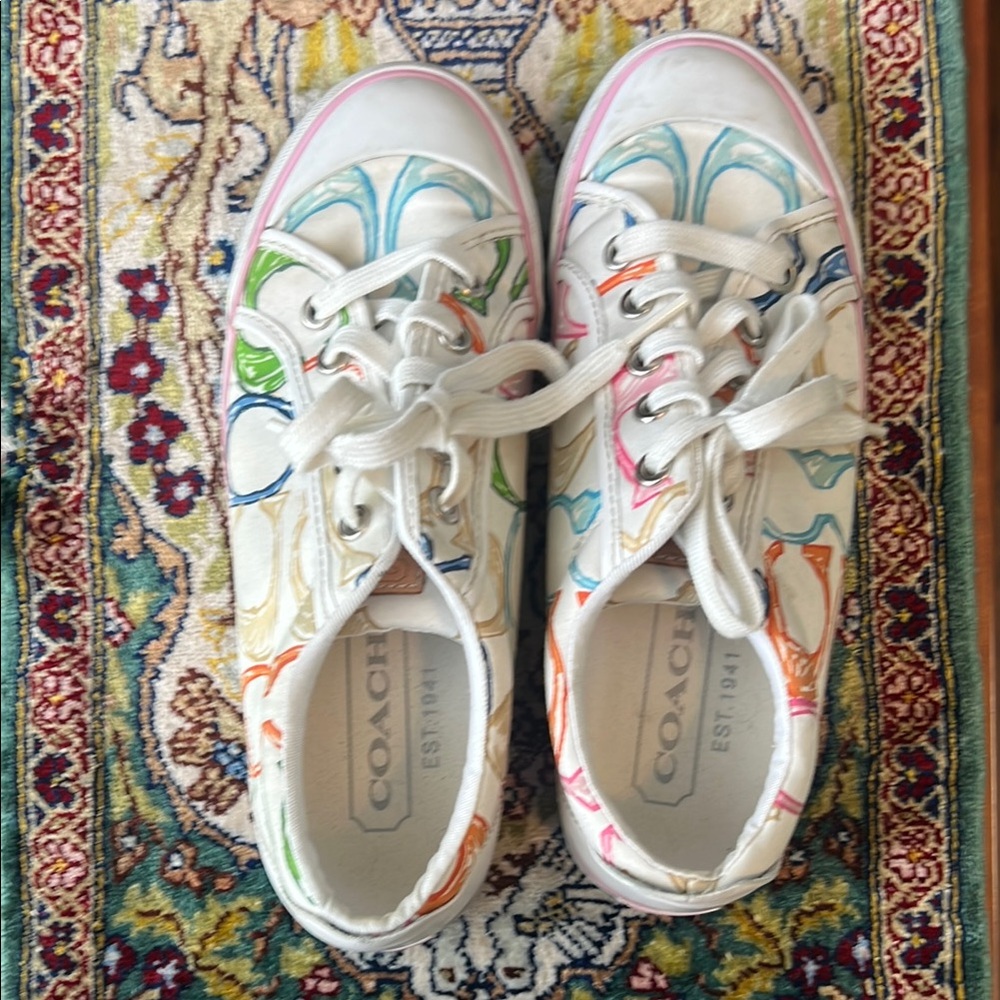 Coach White and Blue Sneakers Classic Low-Top Design